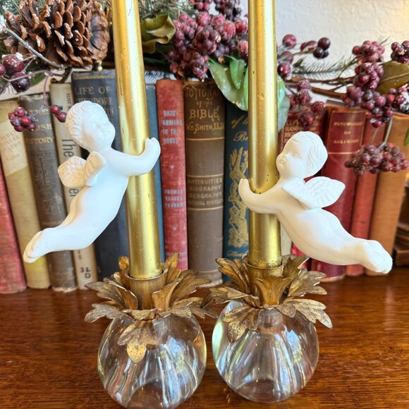 Vintage Porcelain Angel Taper Candle Huggers, Set of 2 - Picture 1 of 13